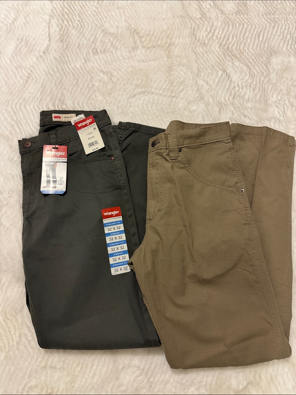 2 pr. Wrangler Men’s Straight Fit Workwear Pants - Black and Tan, Sz 32/32